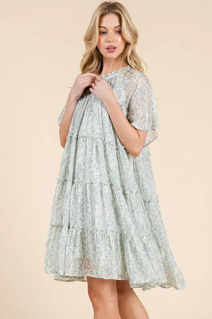 Lime 'N' Chili Ditsy Floral Print Sheer Ruffle Detail Mini Dress - Tigbul's Variety Fashion Shop