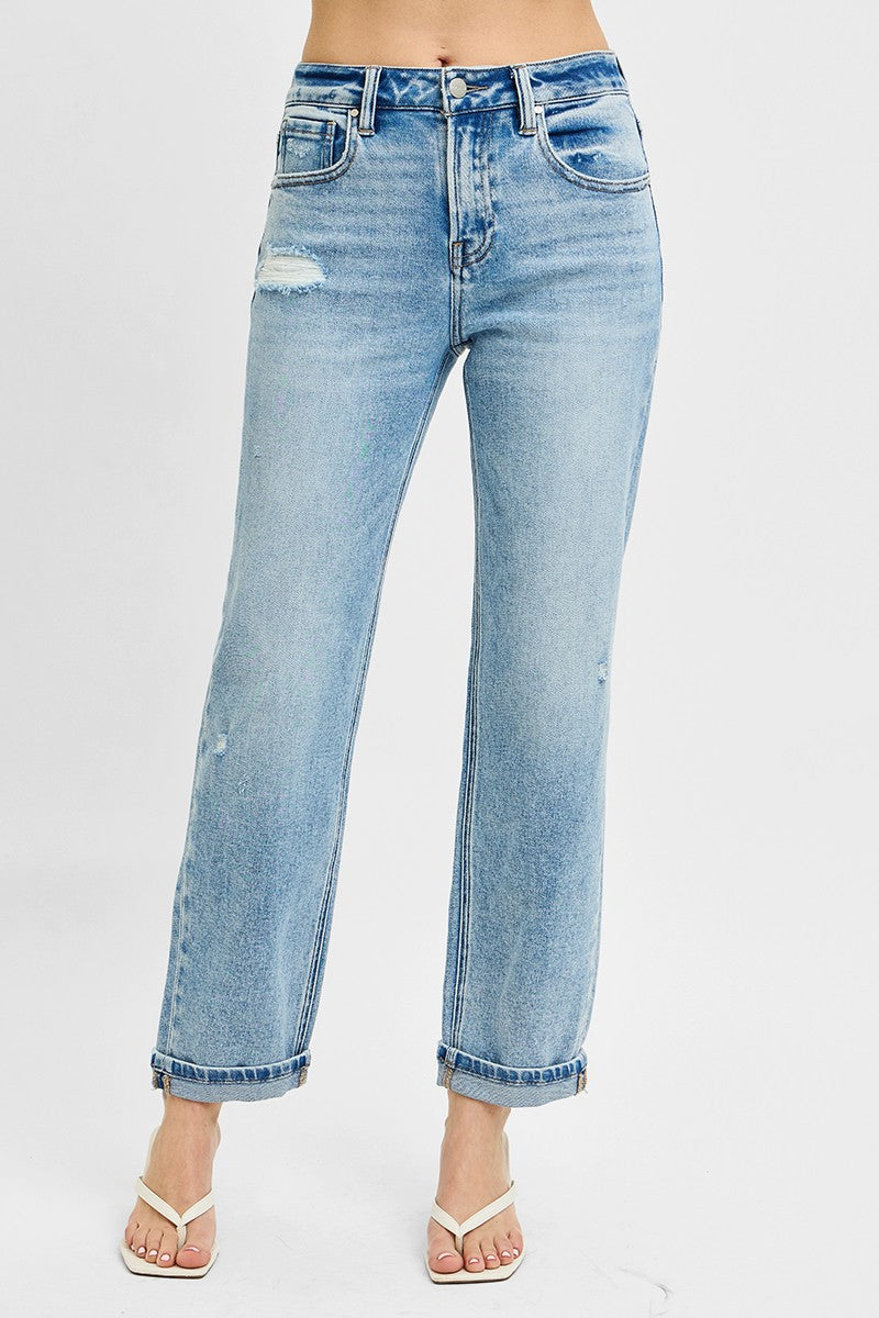 RISEN Full Size High Rise Ankle Boyfriend Distressed Jeans Plus Size - Tigbul's Variety Fashion Shop