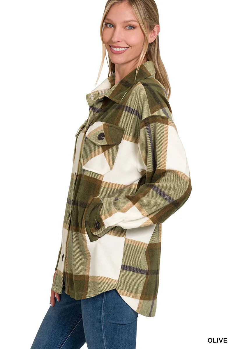 Zenana Oversized Plaid Fleece Shacket - Tigbul's Variety Fashion Shop