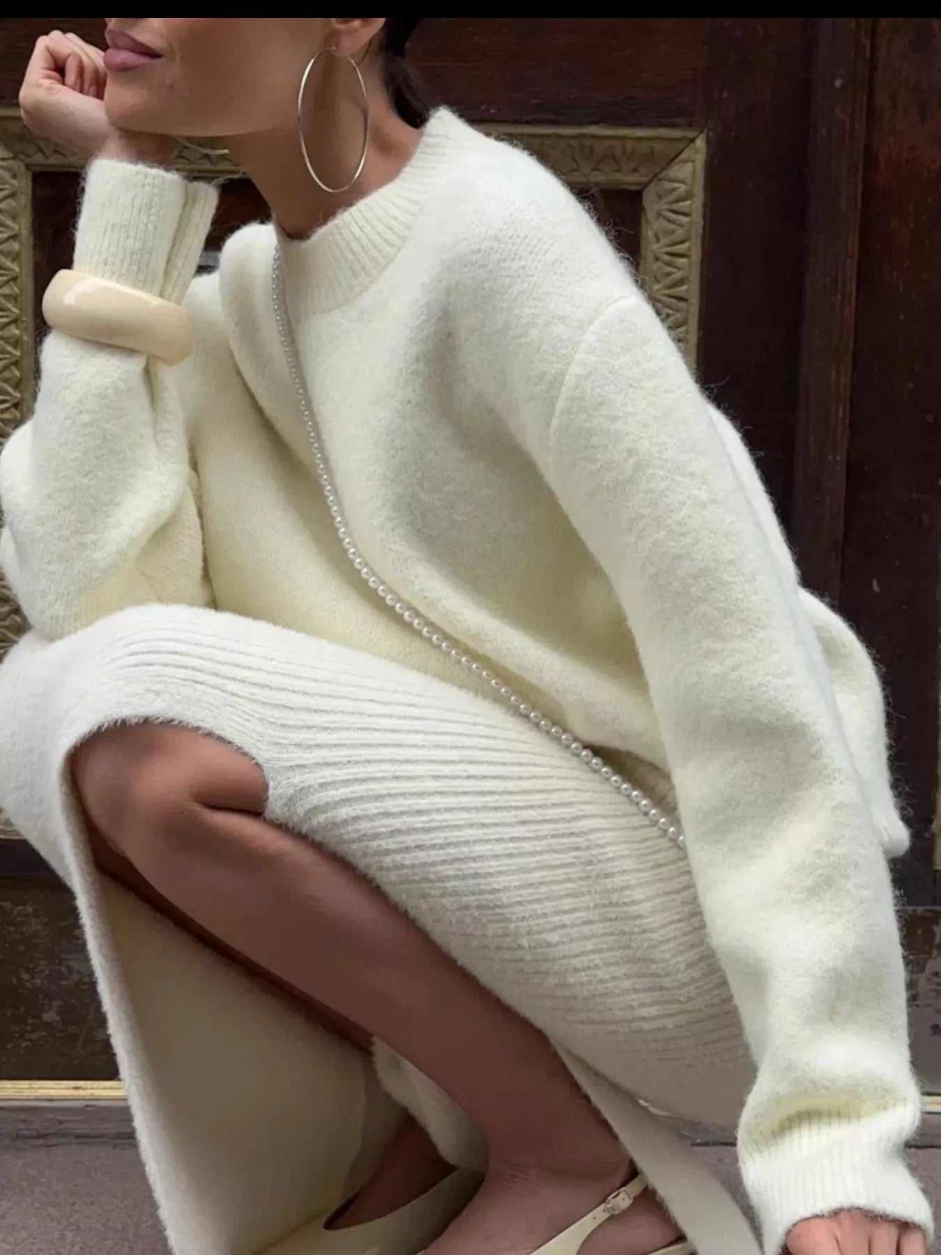 Round Neck Dropped Shoulder Sweater - Tigbul's Variety Fashion Shop