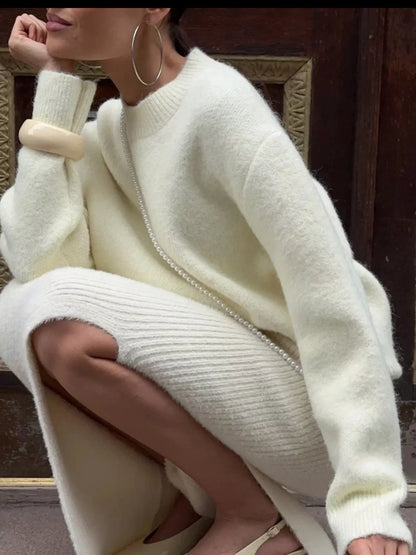 Round Neck Dropped Shoulder Sweater - Tigbul's Variety Fashion Shop