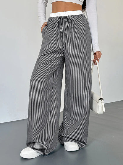 Striped Wide Leg Drawstring Pants - Tigbul's Variety Fashion Shop