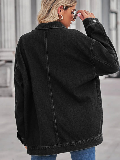 Button Up Long Sleeve Denim Jacket - Tigbul's Variety Fashion Shop