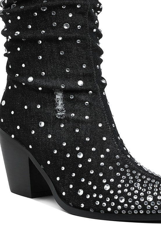 Savant Diamante & Rhinestones Denim Boots - Tigbul's Variety Fashion Shop