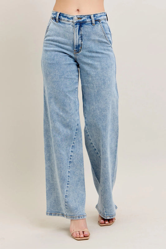 Judy Blue Full Size High Waist Wide Leg Jeans with Skewed Inseam Plus Size - Tigbul's Variety Fashion Shop