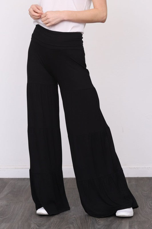 Solid Tiered Wide Leg Pants - Tigbuls Variety Fashion