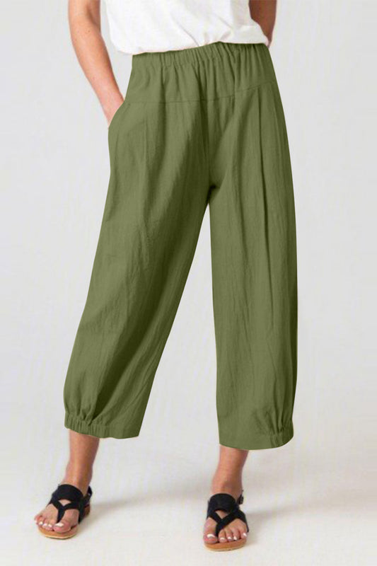 Full Size Elastic Waist Cropped Pants - Tigbuls Variety Fashion