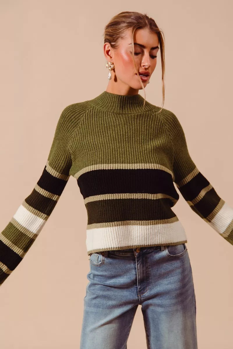 Multi Color Striped Mock Neck Sweater - Tigbul's Variety Fashion Shop