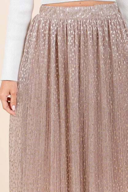 Pink Metallic Glitter Speckle Print Elastic Midi Skirt - Tigbul's Variety Fashion Shop
