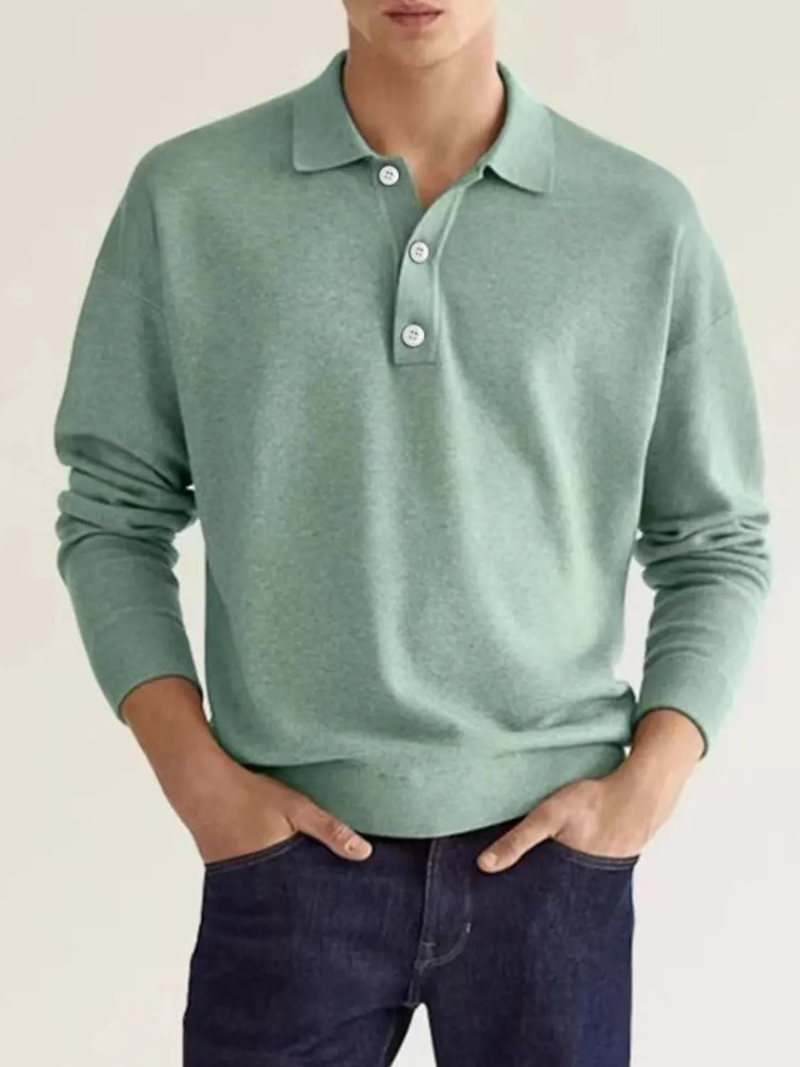 Men's Full Size Button Detail Long Sleeve Polo Plus Size - Tigbul's Variety Fashion Shop
