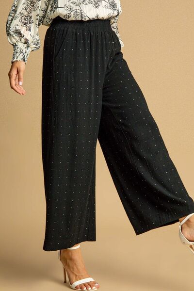 Black High Waisted Embellished Linen Pants - Tigbul's Variety Fashion Shop