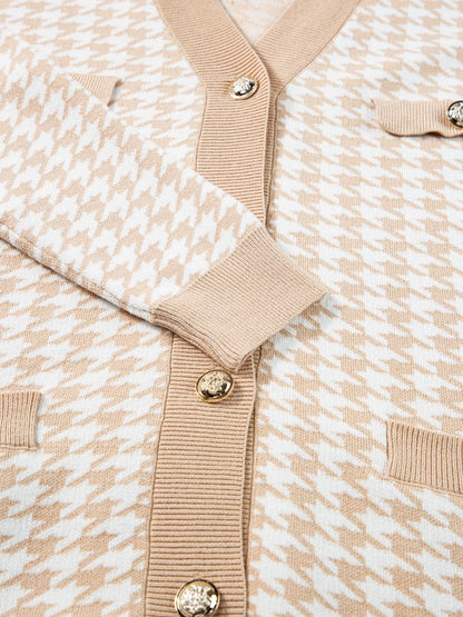 Contrast Edge Metal Button Slim Cardigan with Pockets - Tigbul's Variety Fashion Shop