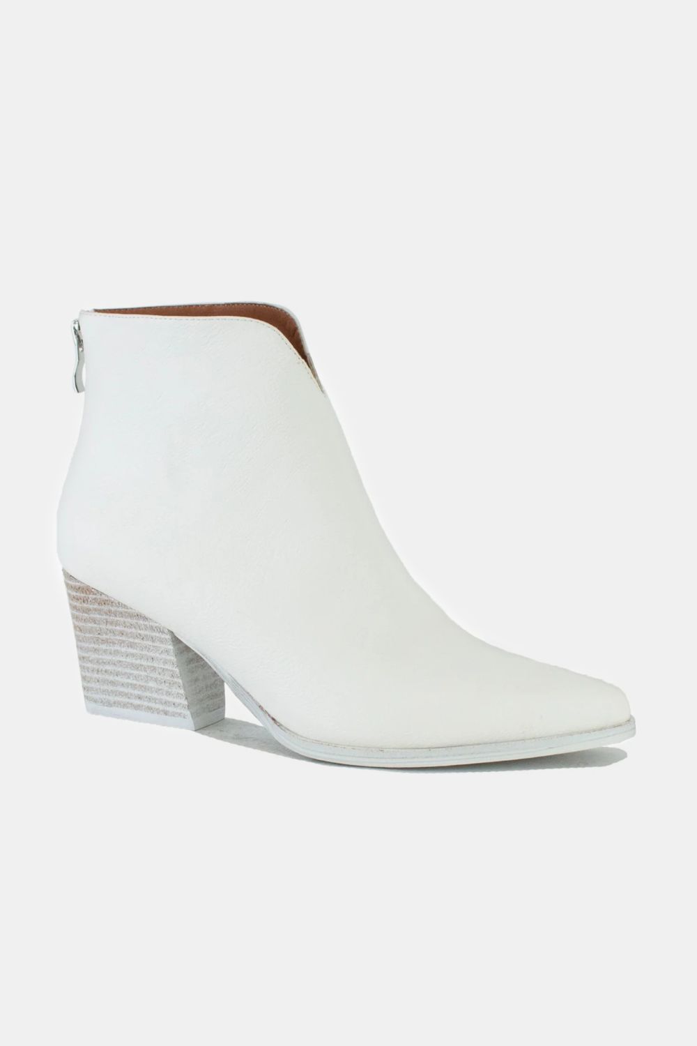 White PU Leather Block Heel Boots with Back Zippers - Tigbul's Variety Fashion Shop