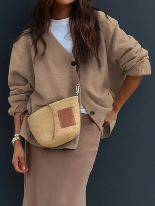 Button-Front Long Sleeve Cardigan - Tigbul's Variety Fashion Shop