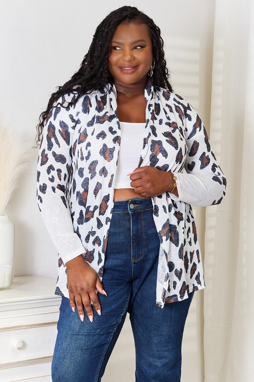 Double Take Leopard Long Sleeve Cardigan - Tigbul's Variety Fashion Shop