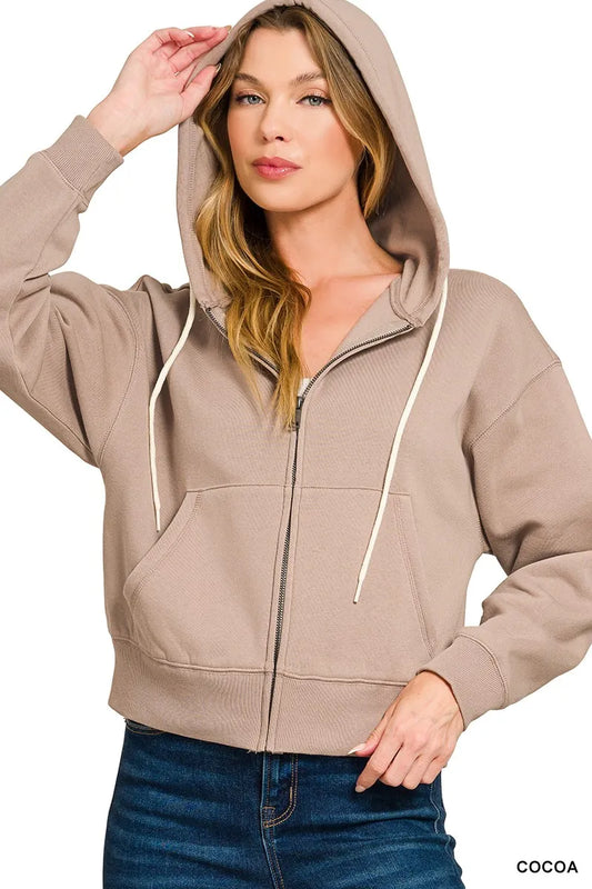 Zenana Fleece Cropped Zip-up Hoodie with Pockets - Tigbul's Variety Fashion Shop