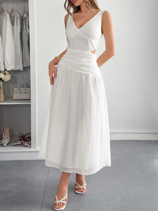Cutout V-Neck Sleeveless Midi Dress - Tigbul's Variety Fashion Shop
