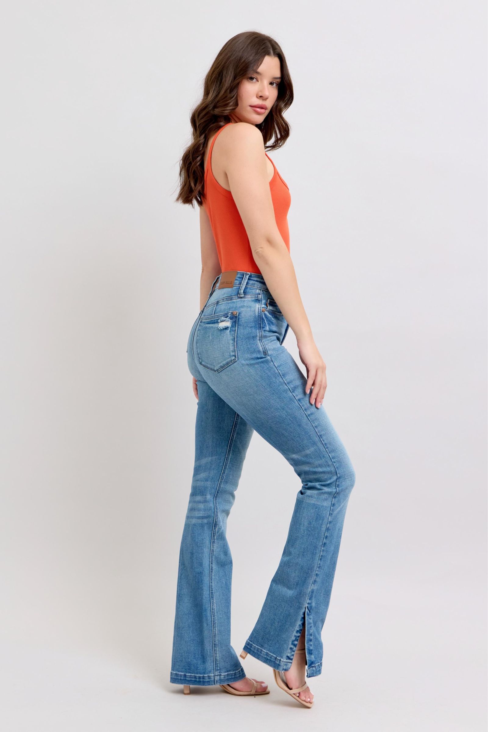 Judy Blue HW Tummy Control Vintage Wash Side Slit Slim Boot Jeans - Tigbul's Variety Fashion Shop