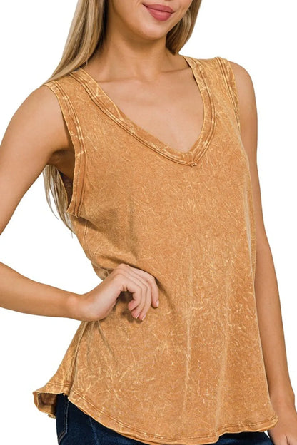 Zenana Crinkle Washed V-neck Sleeveless Top - Tigbul's Variety Fashion Shop
