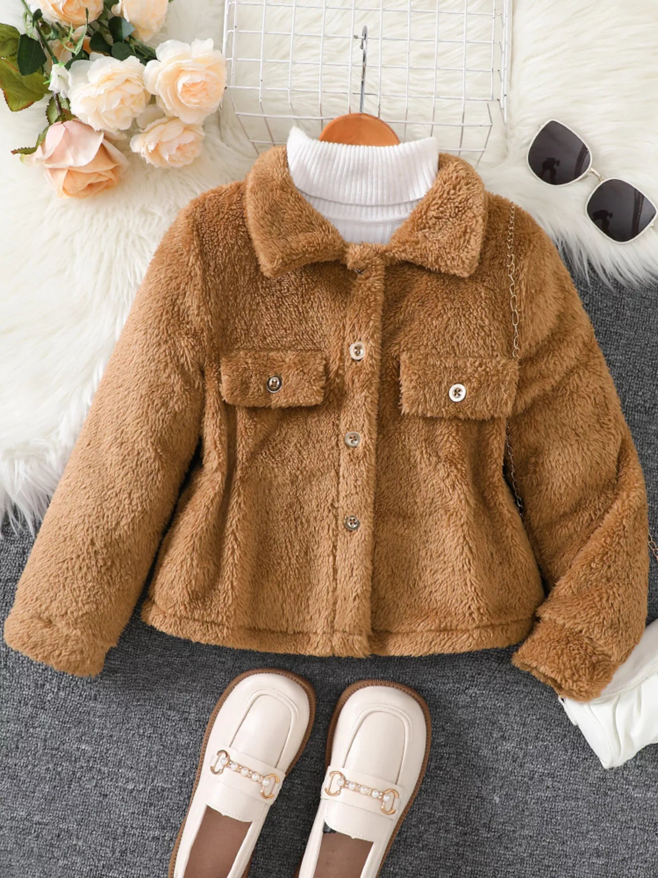 Children's Cozy Faux Shearling Button-Up Outerwear - Tigbuls