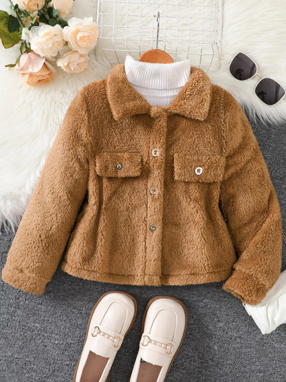 Children's Cozy Faux Shearling Button-Up Outerwear - Tigbuls