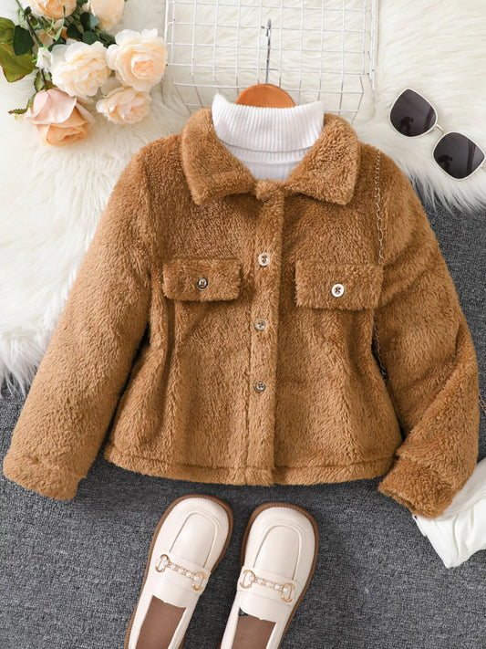 Children's Cozy Faux Shearling Button-Up Outerwear - Tigbuls