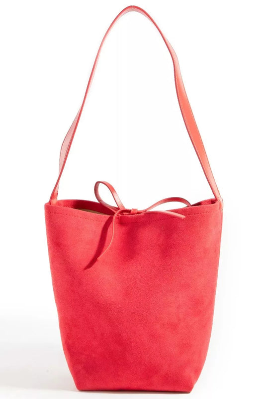 Bucket Pouch Faux Suede Medium Red Tote Bag - Tigbuls