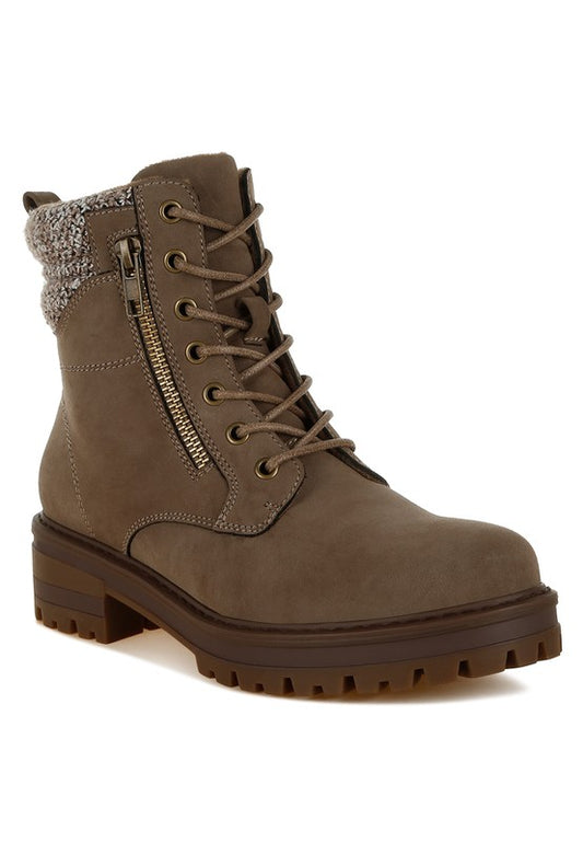 Mahisha Knitted Collar Zip-Up Hiker Boots - Tigbul's Variety Fashion Shop