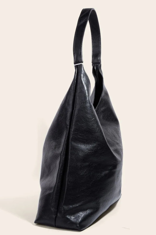 Black Faux Leather Tote Bag - Tigbul's Variety Fashion Shop