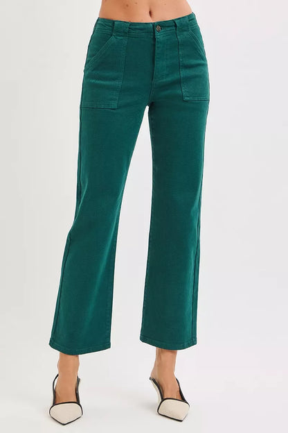 RISEN High Rise Ankle Flare Patch Pocket Jeans - Tigbul's Variety Fashion Shop