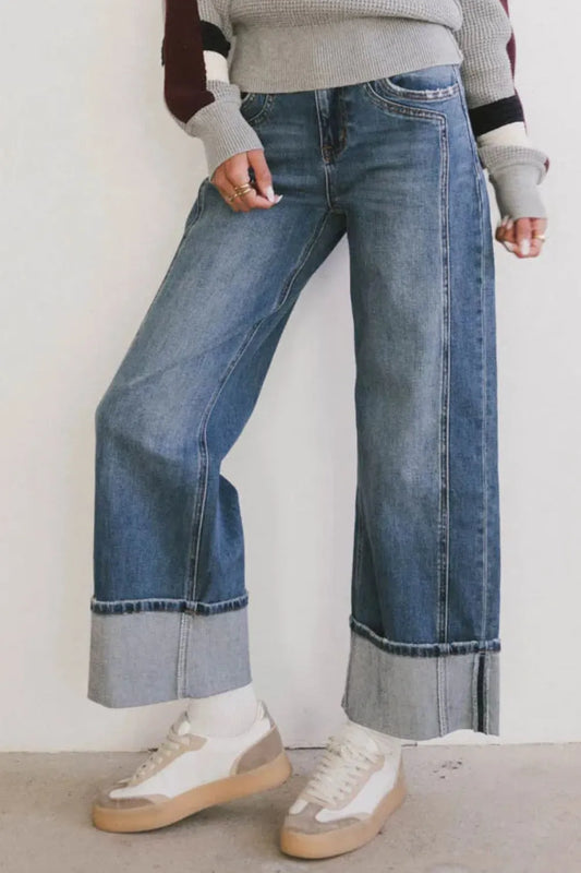Wide Leg Cuff Jeans - Tigbul's Variety Fashion Shop
