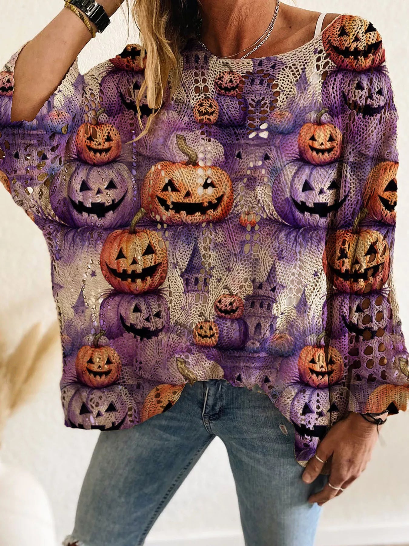 Halloween Pumpkin Loose Knit Cover Up Small up to Plus Size | Tigbuls