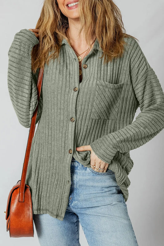 Ribbed Knit Button-Up Cardigan - Tigbul's Variety Fashion Shop