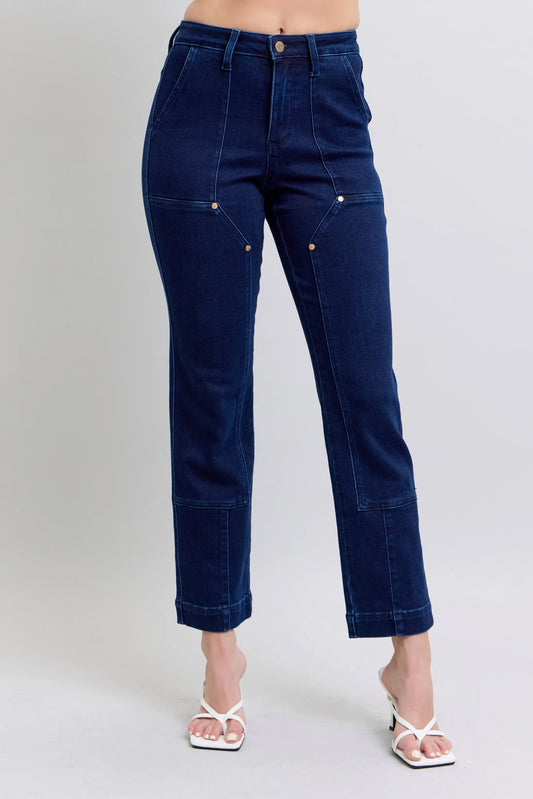 Judy Blue Full Size Hw Work Wear Knee Patch Straight Jeans Plus Size - Tigbul's Variety Fashion Shop