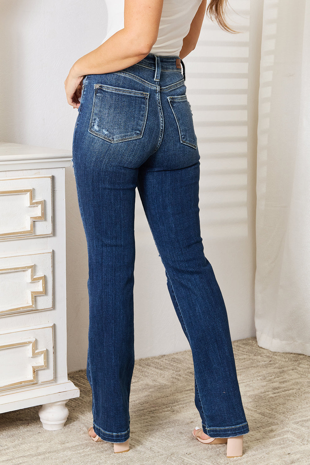 Judy Blue Full Size Mid Rise Hand Sand & Destroy Bootcut Jeans - Tigbul's Variety Fashion Shop