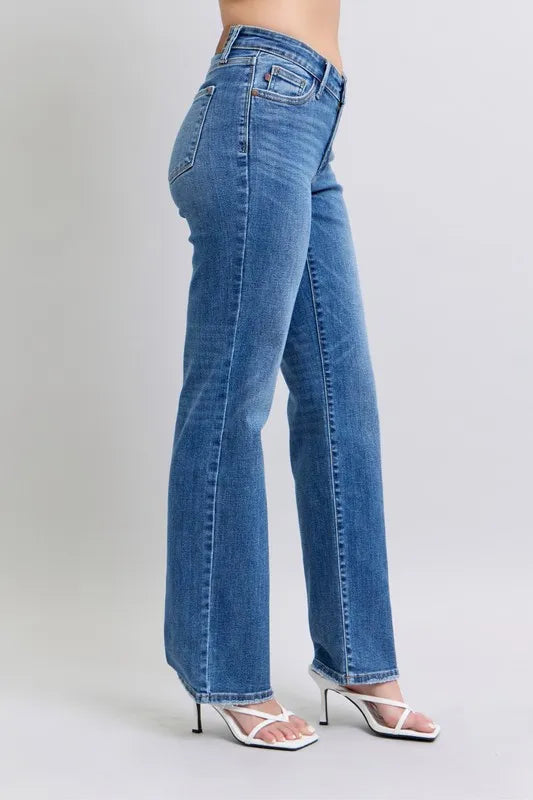 Judy Blue Full Size High Waist V-Front Vintage Wash Straight Jeans Plus Size - Tigbul's Variety Fashion Shop