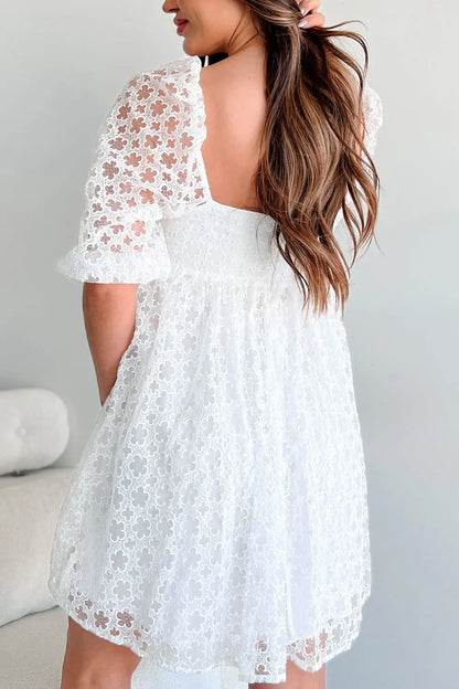 Lace Puff Sleeve Empire Waist Mini Dress - Tigbul's Variety Fashion Shop