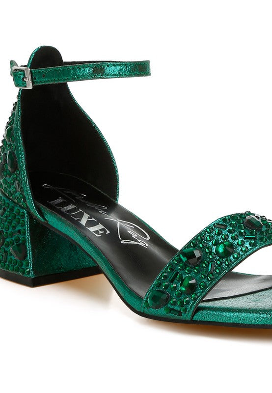 Size 9 Green Rhinestone Embellished Shimmer Sandals - Tigbul's Variety Fashion Shop