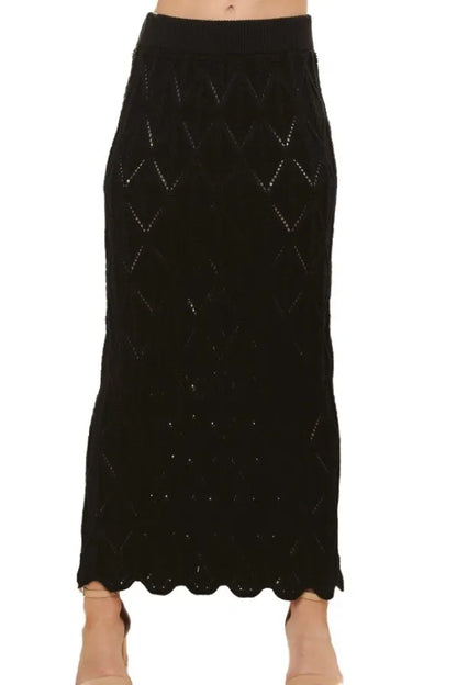 Black Scallop Trim Detail Knit Skirt - Tigbul's Variety Fashion Shop