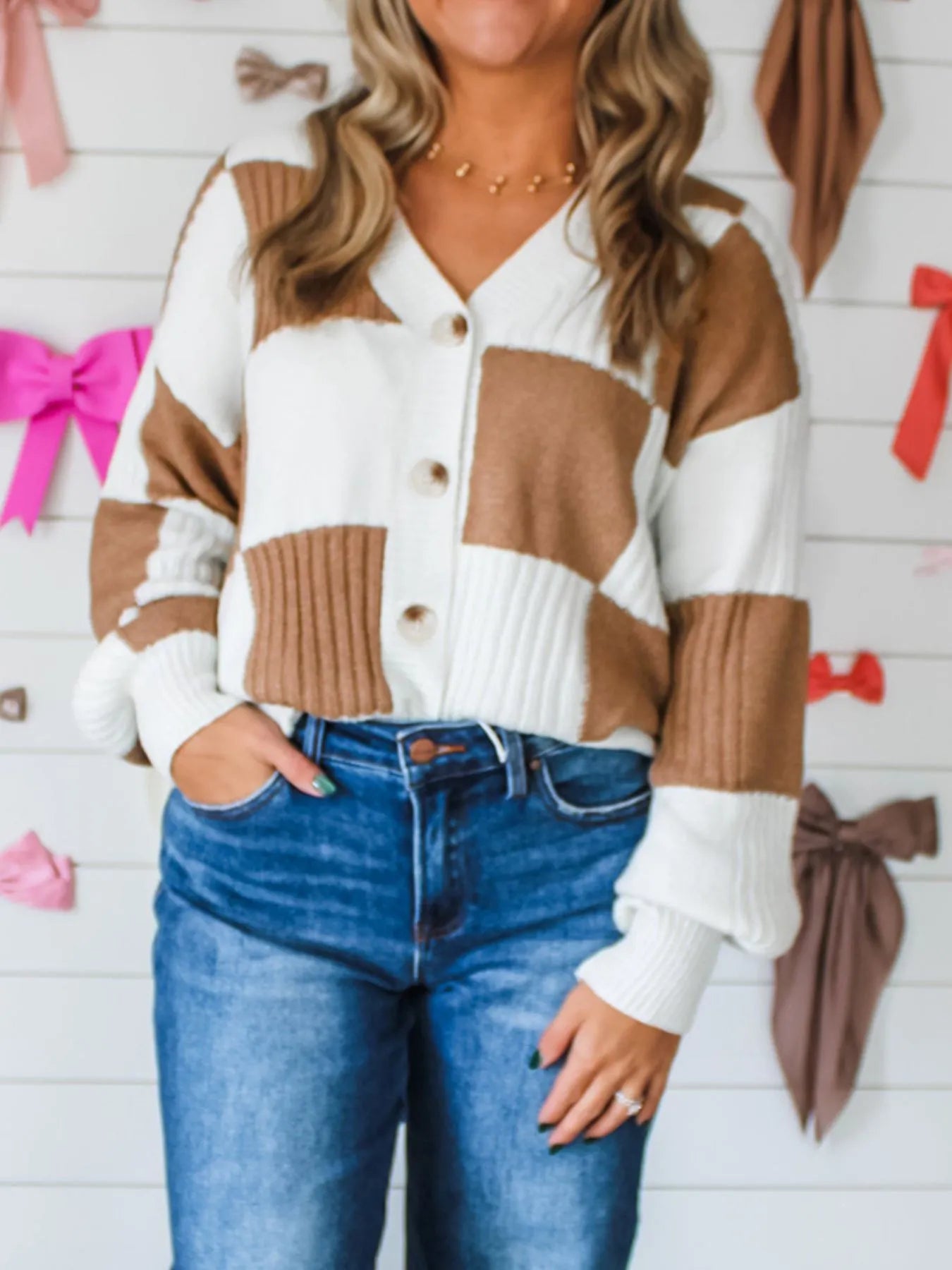 Color Block Knit Button-Up Cardigan - Tigbul's Variety Fashion Shop