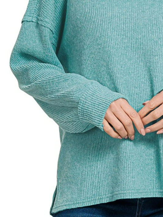 Zenana Brushed Ribbed Hacci Drop Shoulder Sweater - Tigbul's Variety Fashion Shop