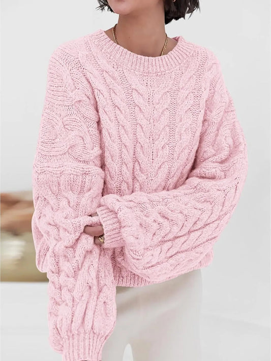 Cable Knit Long Sleeve Sweater - Tigbul's Variety Fashion Shop