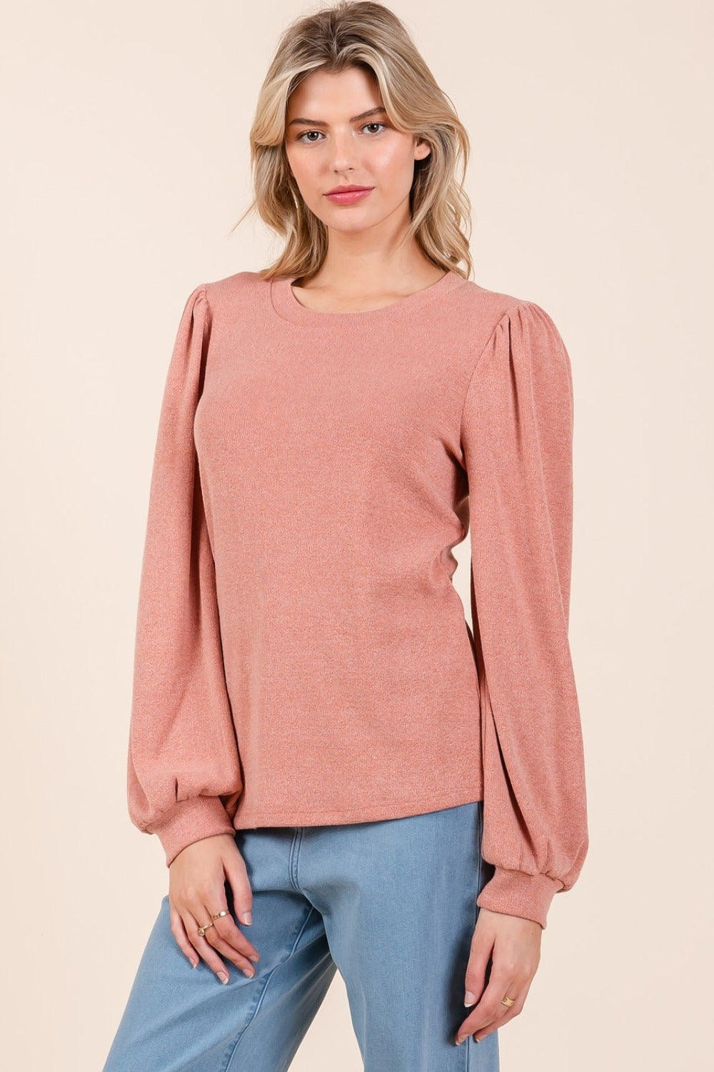 Round Neck Long Sleeve Rib Knit Top - Tigbul's Variety Fashion Shop