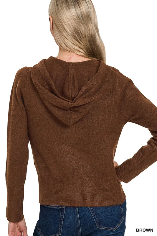 Zenana Drawstring Zip Up Hooded Cardigan - Tigbul's Variety Fashion Shop