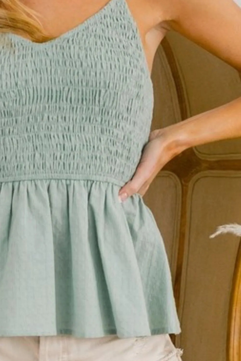 Eyelet Woven Sleeveless Elasticized Top - Tigbul's Variety Fashion Shop