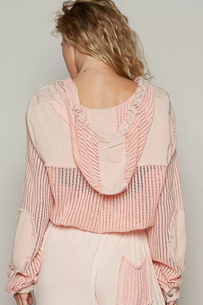 POL Texture Woven Button Down Hooded Shirt with Drawstring Hem - Tigbul's Variety Fashion Shop