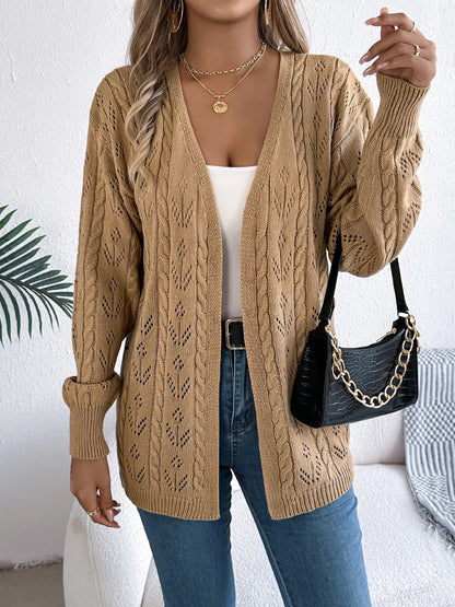 Openwork Open Front Long Sleeve Cardigan - Tigbul's Variety Fashion Shop