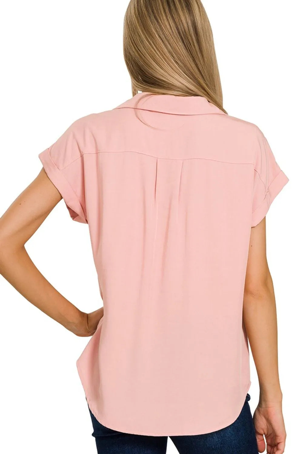 Zenana Tencel V-neck Collared Top W Front Flap Pockets - Tigbul's Variety Fashion Shop