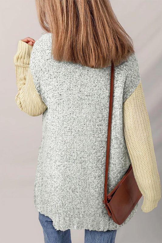 Color Block Side Pockets Open Front Cardigan - Tigbul's Variety Fashion Shop