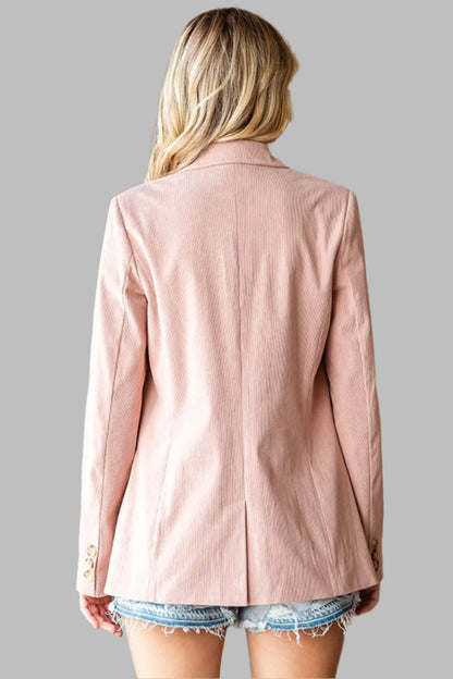 Pink Single-Breasted Flap Pocket Corduroy Blazer - Tigbul's Variety Fashion Shop